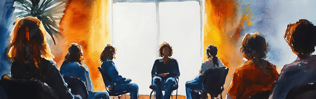 Women attending a support group to help them move forward after divorce and rebuild financial stability. 